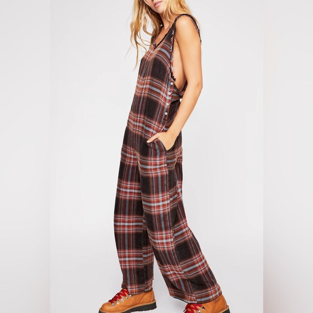 Free People Plaid Sleeveless Jumpsuit XS